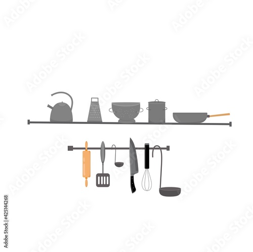Professional kitchen tools, utensils restaurant set. Vector stock illustration isolated on white background for web site, poster, online cooking course, class certificate, diploma. EPS10