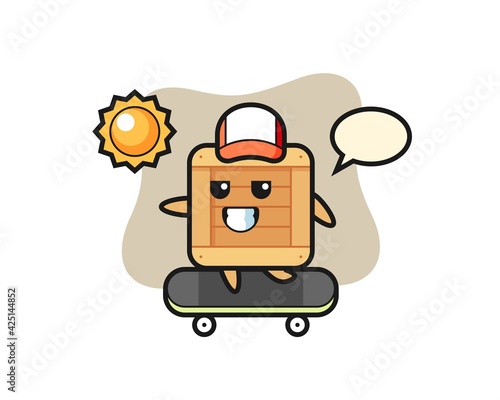 wooden box character illustration ride a skateboard