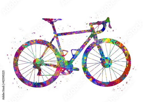 Road bike watercolor art, abstract painting. sport art print, watercolor illustration rainbow, colorful, decoration wall art.