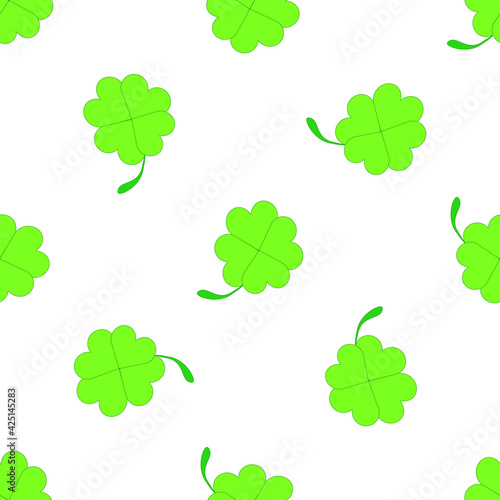 Green four-leaf clover St. Patrick s Day pattern on transparent background Vector