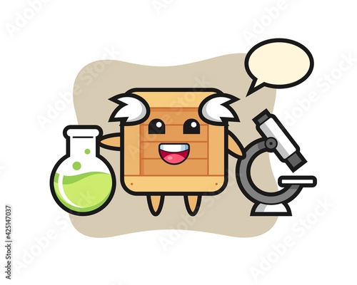 Mascot character of wooden box as a scientist