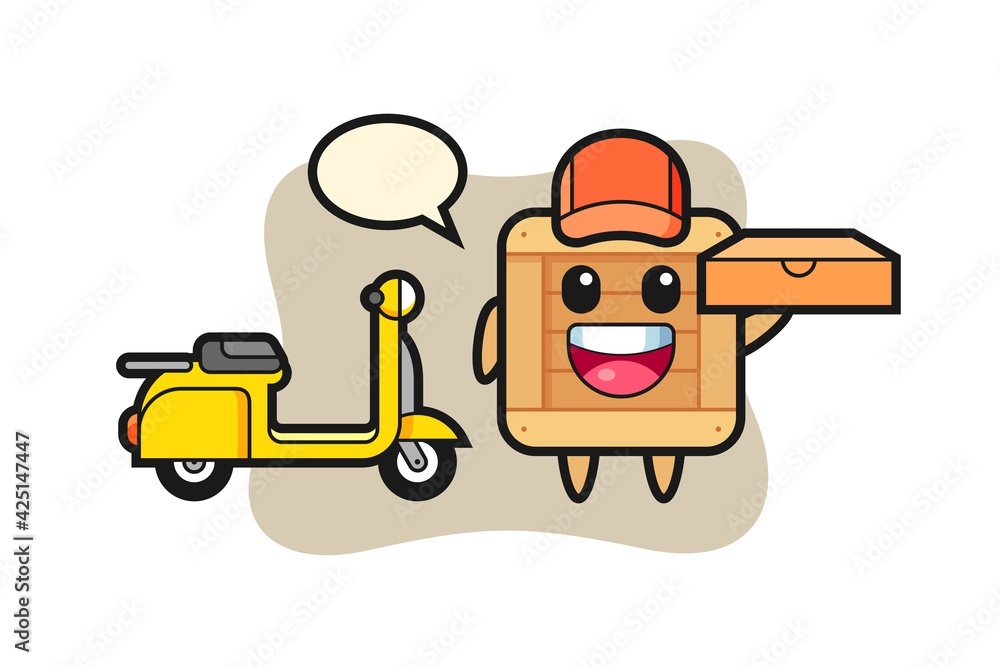 Character Illustration of wooden box as a pizza deliveryman Character Illustration of wooden box as a pizza deliveryman