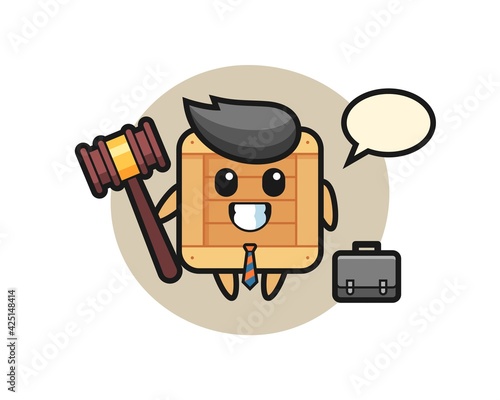 Illustration of wooden box mascot as a lawyer © heriyusuf