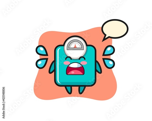 weight scale cartoon illustration with crying gesture