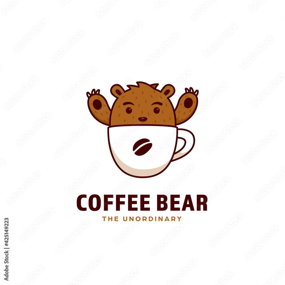 Coffee bear logo, a cute grizzly brown bear mascot inside coffee cup icon logo illustration cartoon style Coffee bear logo, a cute grizzly brown bear mascot inside coffee cup icon logo illustration cartoon style