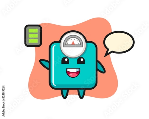 weight scale mascot character with energetic gesture