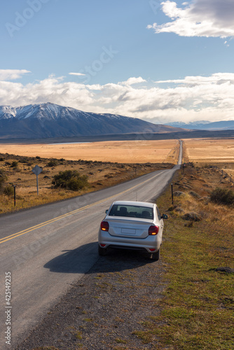Autumn highway background picture, traveling in Chile, South America. Beautiful natural scenery. © zhuxiaophotography