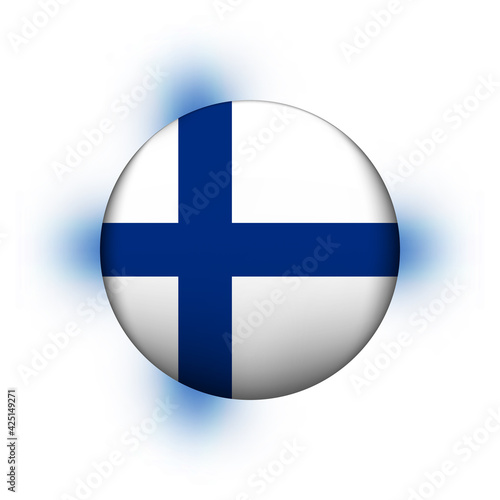 Glass light ball with flag of Finland. Round sphere, template icon. Finnish national symbol. Glossy realistic ball, 3D abstract vector illustration highlighted on a white background. Big bubble