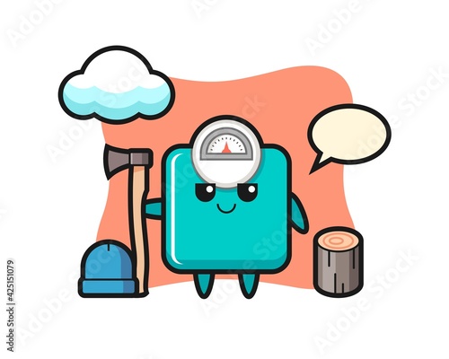 Character cartoon of weight scale as a woodcutter
