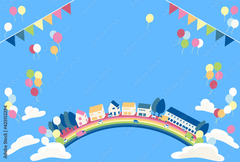虹の街 虹 ガーランド バルーン 夏 背景 イラスト Stock イラスト Adobe Stock