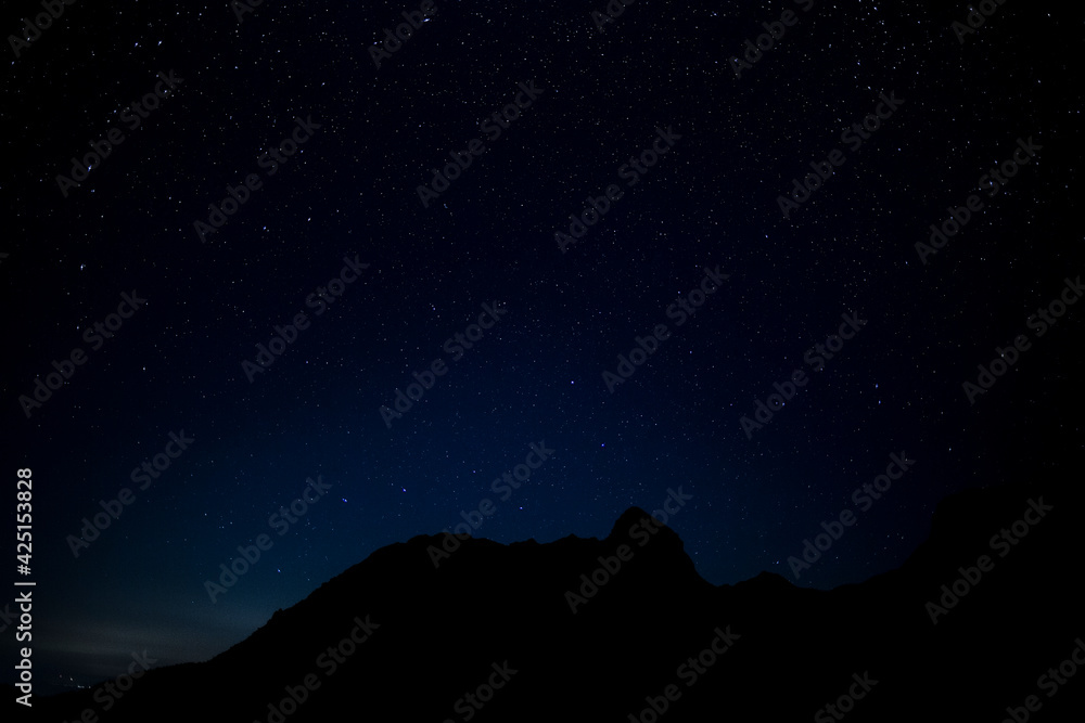 nightscape, night full of stars, view at the stars and the constellation zodiac, great bear, great waggon, Rubihorn, Allgaeu, Bavaria, Germany