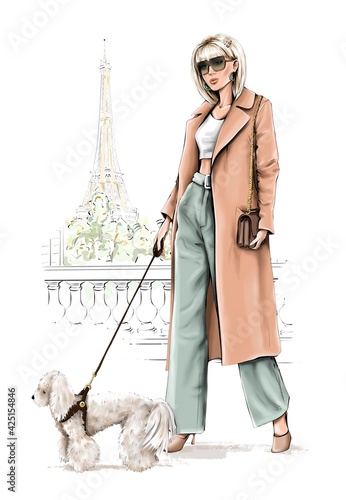 Photography Beautiful blond hair girl with dog