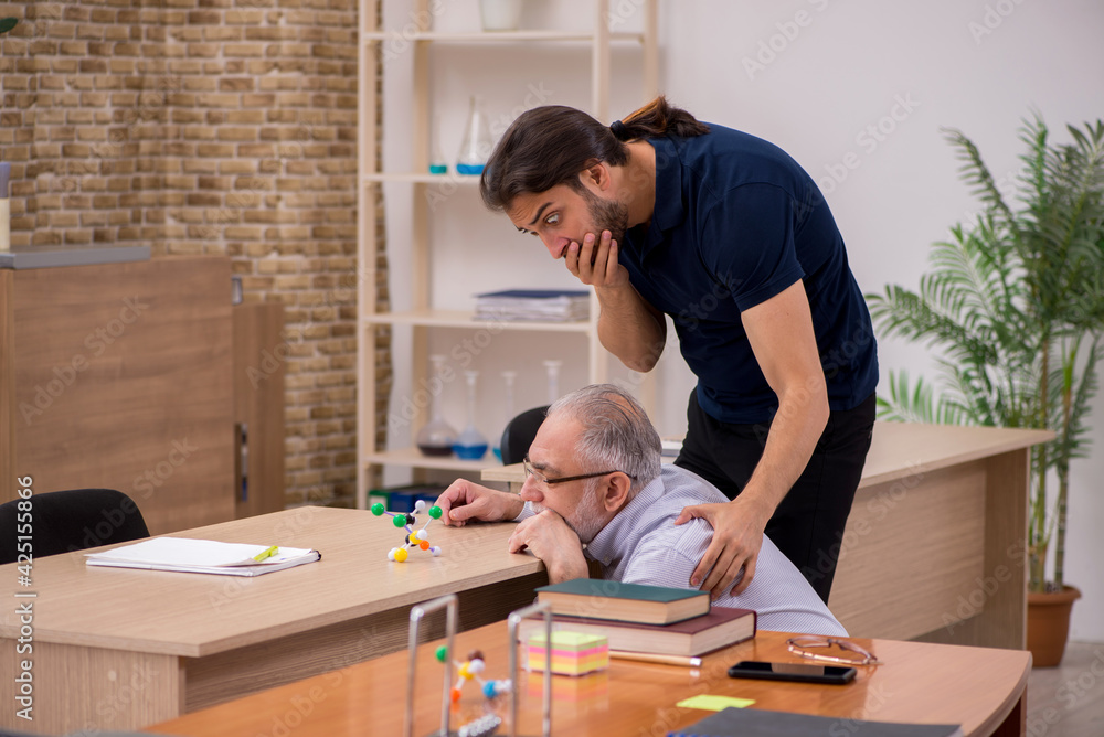 Old male teacher feeling bad during individual lesson Old male teacher feeling bad during individual lesson