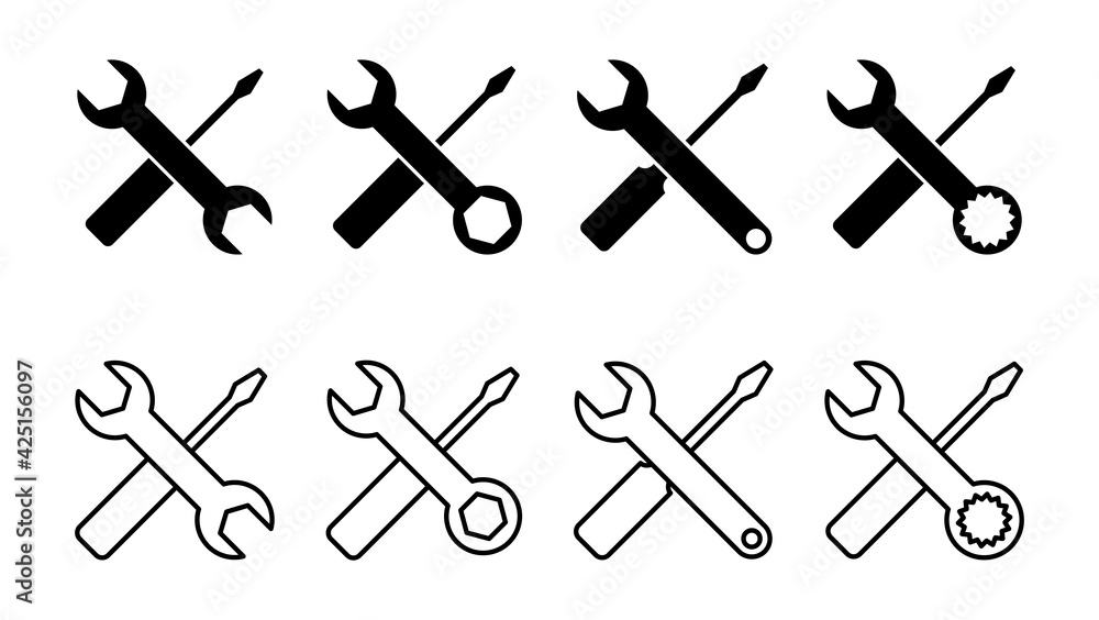 Repair tools icon set. tool icon vector. setting icon vector. Wrench and screwdriver. support, Service Repair tools icon set. tool icon vector. setting icon vector. Wrench and screwdriver. support, Service