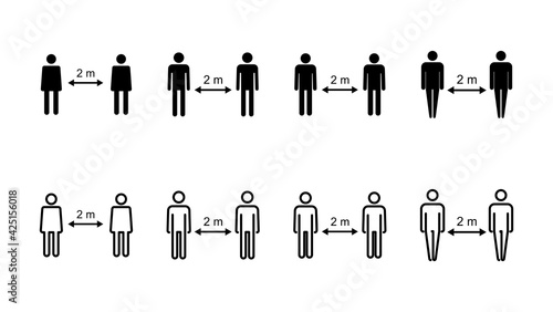 Social distance icon set. social distancing icon. self quarantine sign