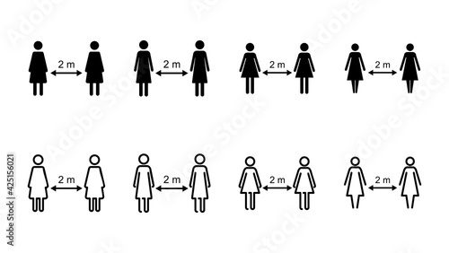 Social distancing icon set. social distance icon. self quarantine sign
