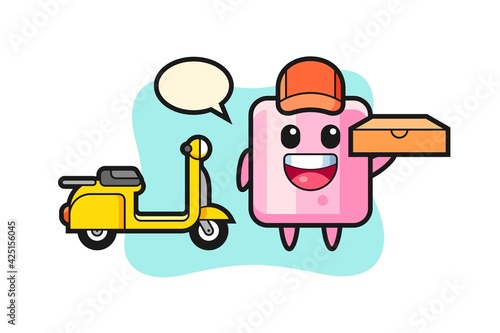 Character Illustration of marshmallow as a pizza deliveryman