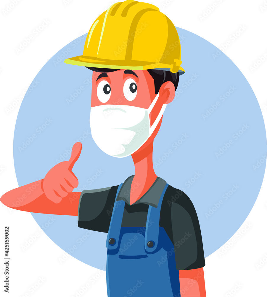 Construction Worker Wearing Face Mask with Thumbs Up Construction Worker Wearing Face Mask with Thumbs Up