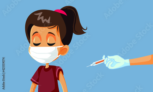 Little Girl Wearing Face Mask Getting Vaccinated