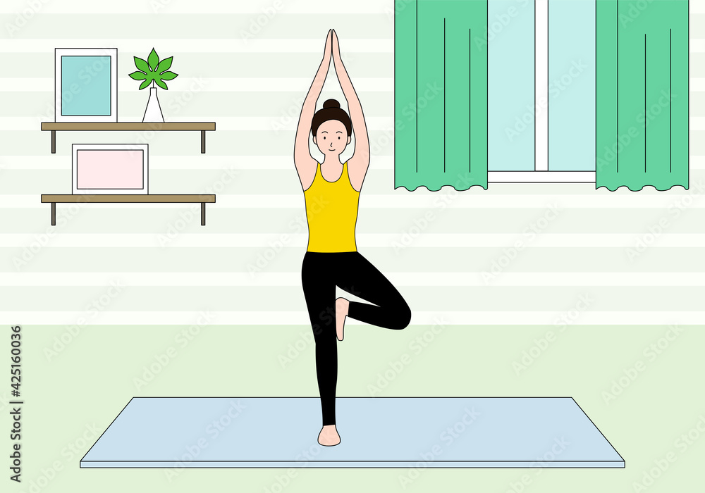Vector illustration of a woman doing yoga inside the house. Vector illustration of a woman doing yoga inside the house.