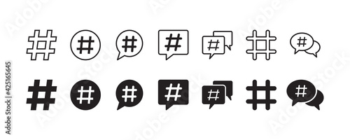 Hashtag icon set. Vector graphic illustration. Suitable for website design, logo, app, template, and ui. 