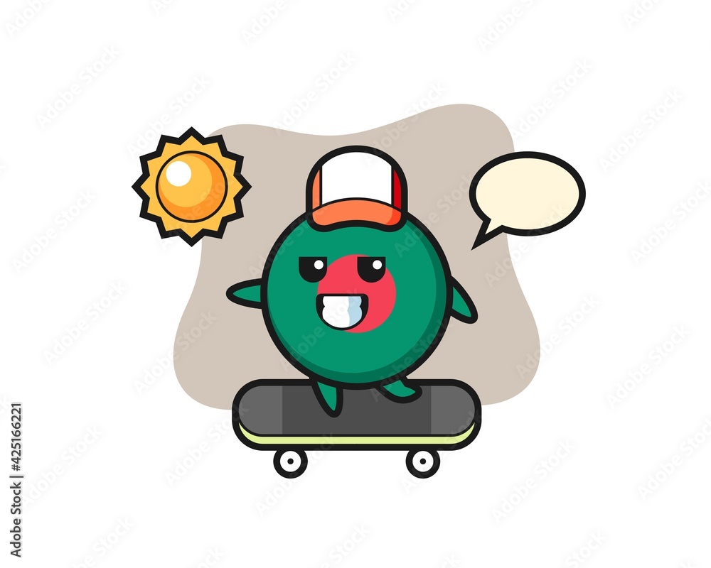 bangladesh flag badge character illustration ride a skateboard
