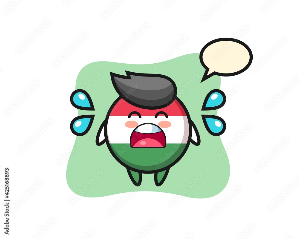 hungary flag badge cartoon illustration with crying gesture