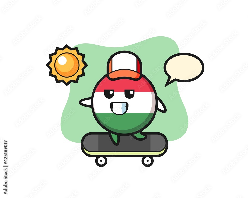 hungary flag badge character illustration ride a skateboard hungary flag badge character illustration ride a skateboard