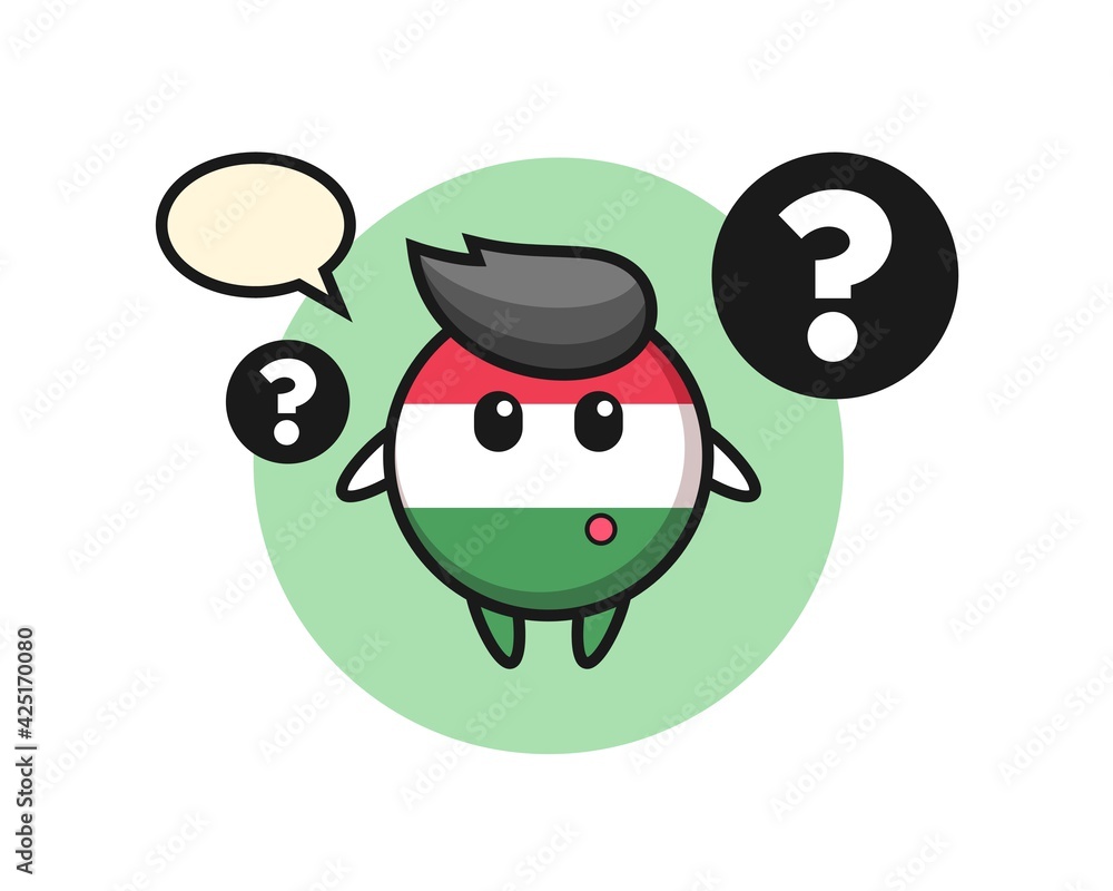 Cartoon Illustration of hungary flag badge with the question mark