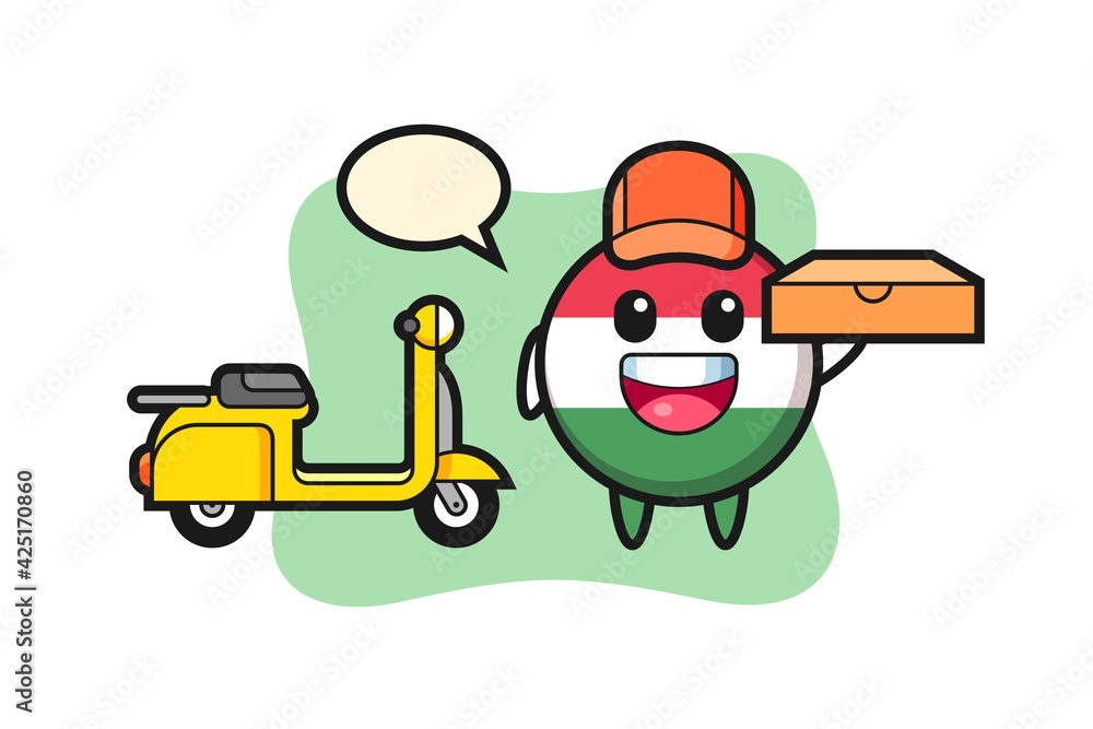 Character Illustration of hungary flag badge as a pizza deliveryman Character Illustration of hungary flag badge as a pizza deliveryman