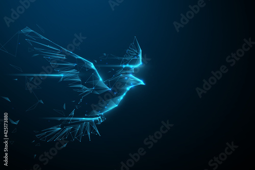 Eagle flying swoop from lines, triangles, and particle style design. Illustration vector