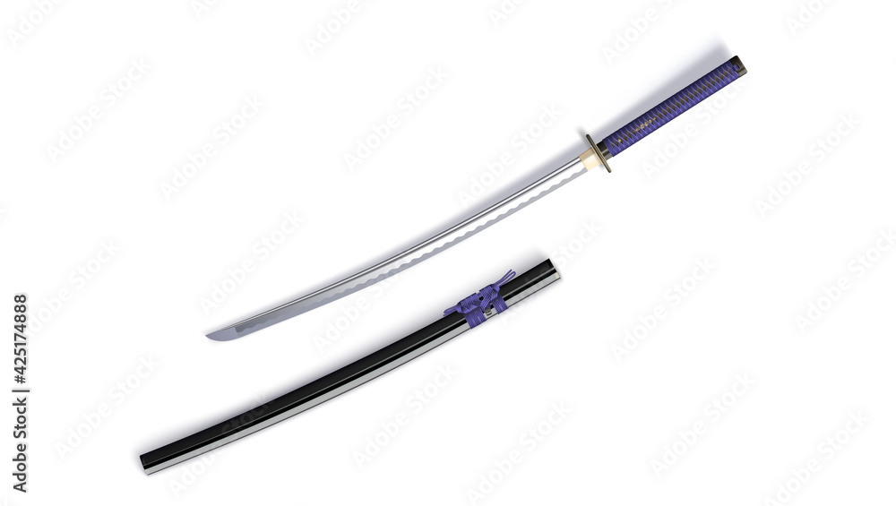 Katana sword with scabbard isolated on white background. Vector 3D illustration. Katana sword with scabbard isolated on white background. Vector 3D illustration.
