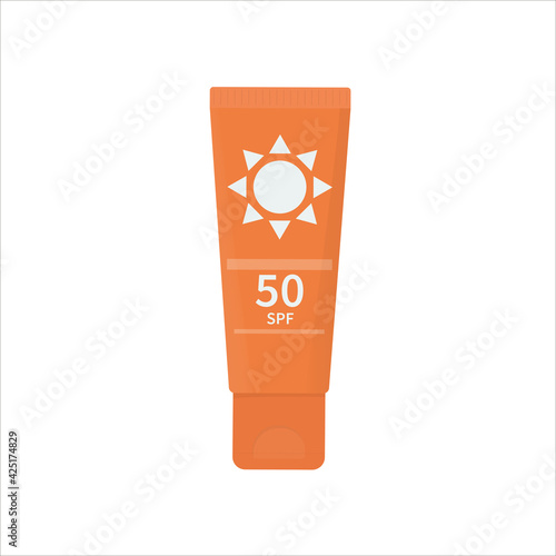 Sunscreen. Orange tube isolated illustration on white background.