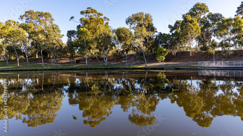 Obraz na płótnie The reflections of the riverbank of the river torrens in adelaide south australia on april 2nd 2021 w salonie