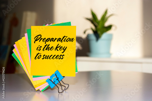 Preparation is the key to success motivational quote. photo