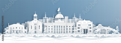 Panorama view Montgomery, Alabama, United States of America  skyline with world famous landmarks in paper cut style vector illustration. photo