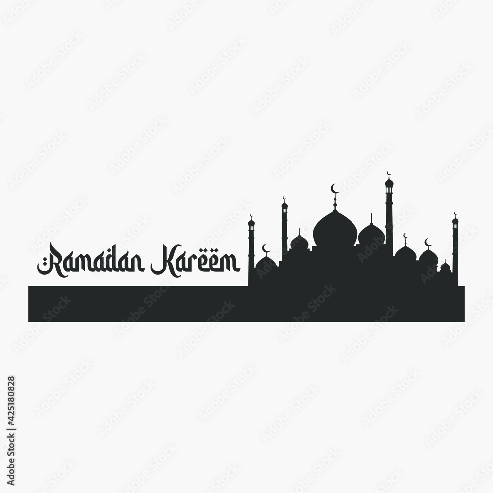 Ramadan Kareem with simple modern Mosque vector.ilustration