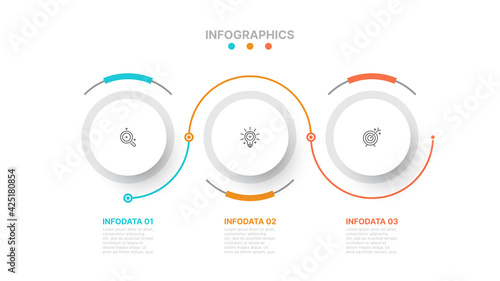 Business process. Timeline with 3 steps, options. Vector illustration. Can be used for workflow layout, diagram, annual report, presentation.