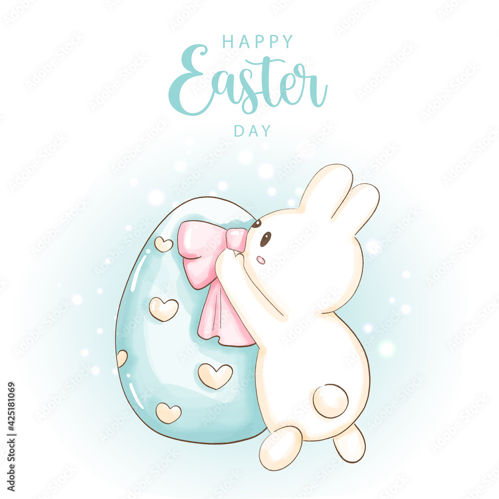 Happy Easter day with cute bunny and Easter eggs. Vector Illustration Happy Easter day with cute bunny and Easter eggs. Vector Illustration