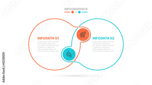 Thin line flat infographic design elements with circles connection and marketing icons. Business concept with 2 options or steps.