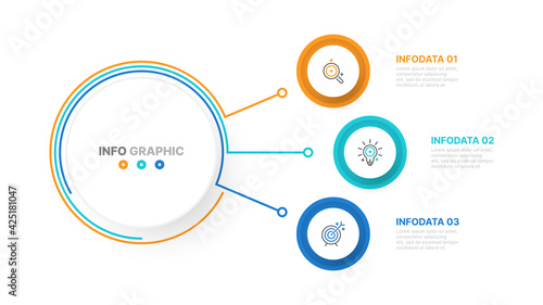 Business infographic template design vector circle shapes, line and marketing icons with 3 step, options. Can be used for workflow diagram, business process step, presentation or web design.