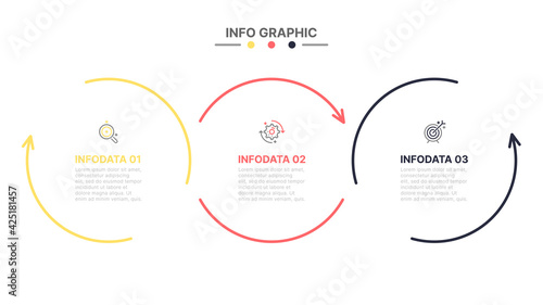 Thin line flat circles for infographic. Business concept with 3 steps, options, arrows, process. Vector illustration. 