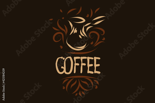 Drawn vector logo for making coffee on a dark background
