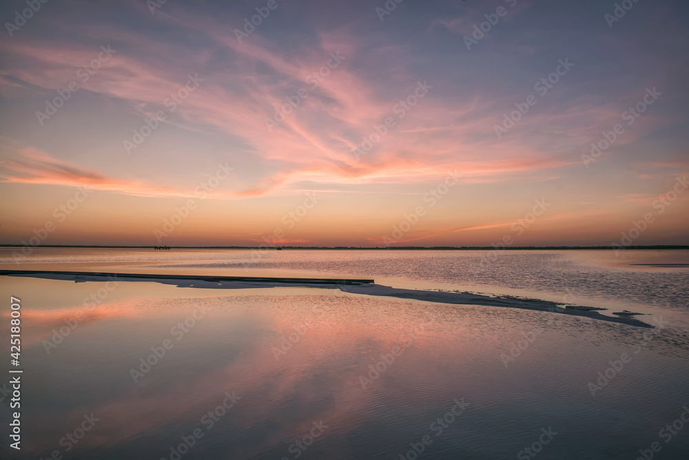 sunset lake clouds reflection horizon
