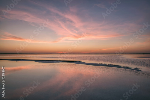 sunset lake clouds reflection horizon