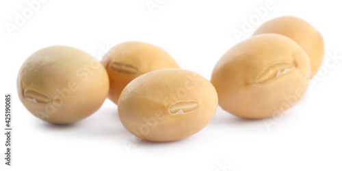 Natural organic soy beans on white background