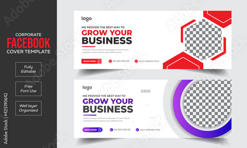 Set of Business facebook cover banner template design, Modern abstract flat corporate webinar facebook cover, banner, social media post, timeline cover, web banner, template design for social network 