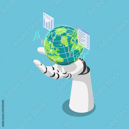 Isometric Ai Artificial Intelligence Analysis Stock Market Data Around The World