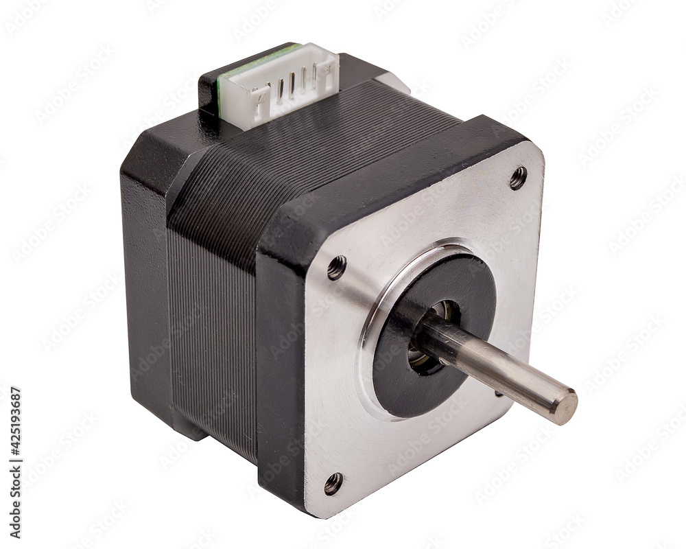 Stepper motor for precise movement isolated on white background Stepper motor for precise movement isolated on white background