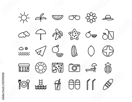 summer icon set simple line